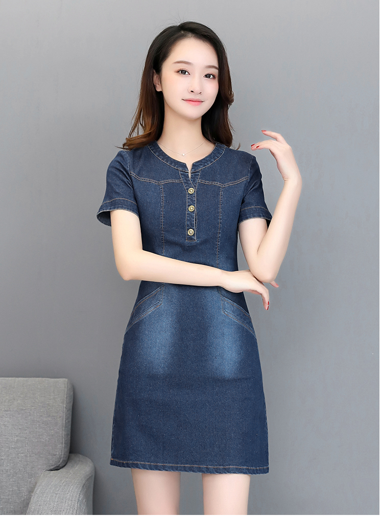 ĐẦM JEAN SUÔNG CỔ TRỤ TÚI XÉO